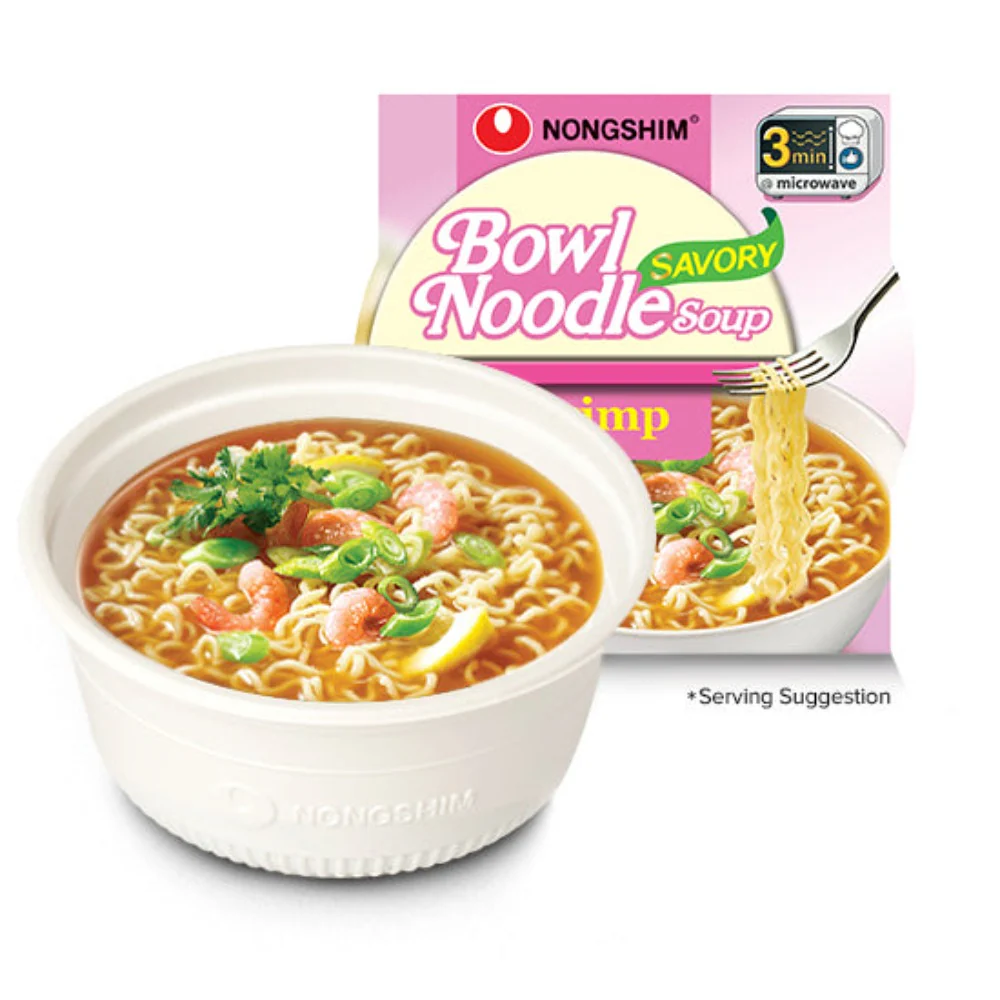 NongShim Bowl Noodle Soup Savory Shrimp Box 3.03oz x 12, 농심 사발면 새우맛 86g x 12