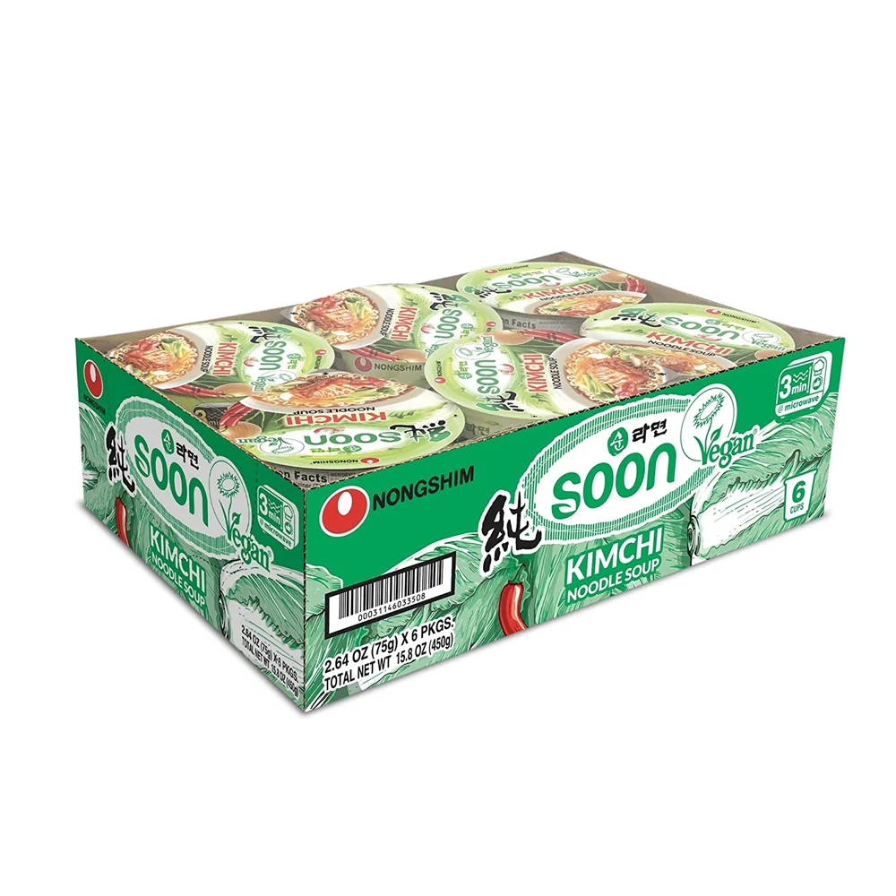 NongShim Soon Kimchi Noodle Soup Ramyun Cup 2.64oz x 6/ 농심 순라면 김치 컵 75g x 6