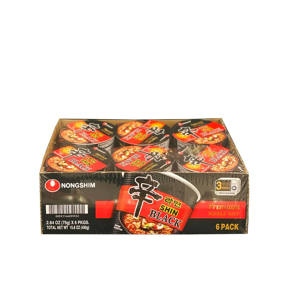 NongShim Shin Ramyun Black Cup 2.64oz x 6, 농심 신라면 블랙 컵 75g x 6