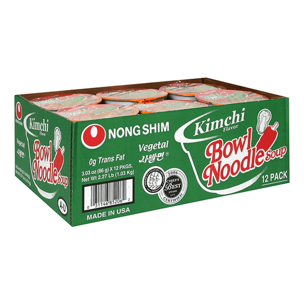 NongShim Kimchi Noodle Soup Bowl Box 3.03oz x 12, 농심 김치사발면 박스 86g x 12