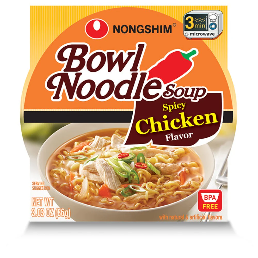 NongShim Bowl Noodle Soup Spicy Chicken Box 3.03oz x 12, 농심 사발면 매운 치킨맛 86g x 12 - Image 3