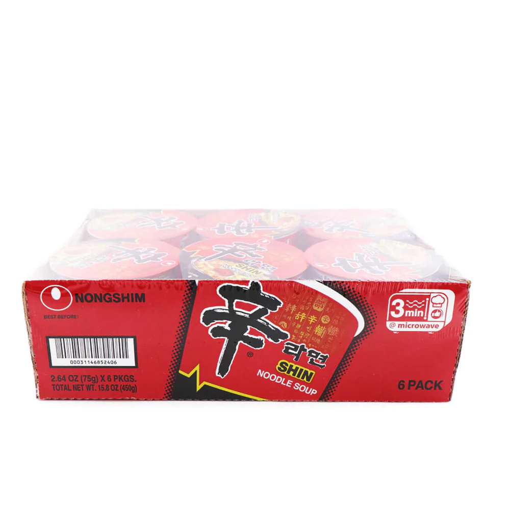 NongShim Shin Noodle Soup Cup 2.64oz x 6, 농심 신라면 컵 75g x 6 - Image 2
