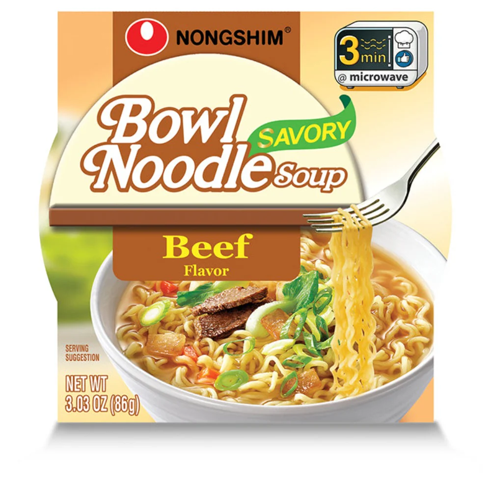 NongShim Bowl Noodle Soup Savory Beef Box 3.03oz x 12, 농심 사발면 소고기맛 86g x 12 - Image 3