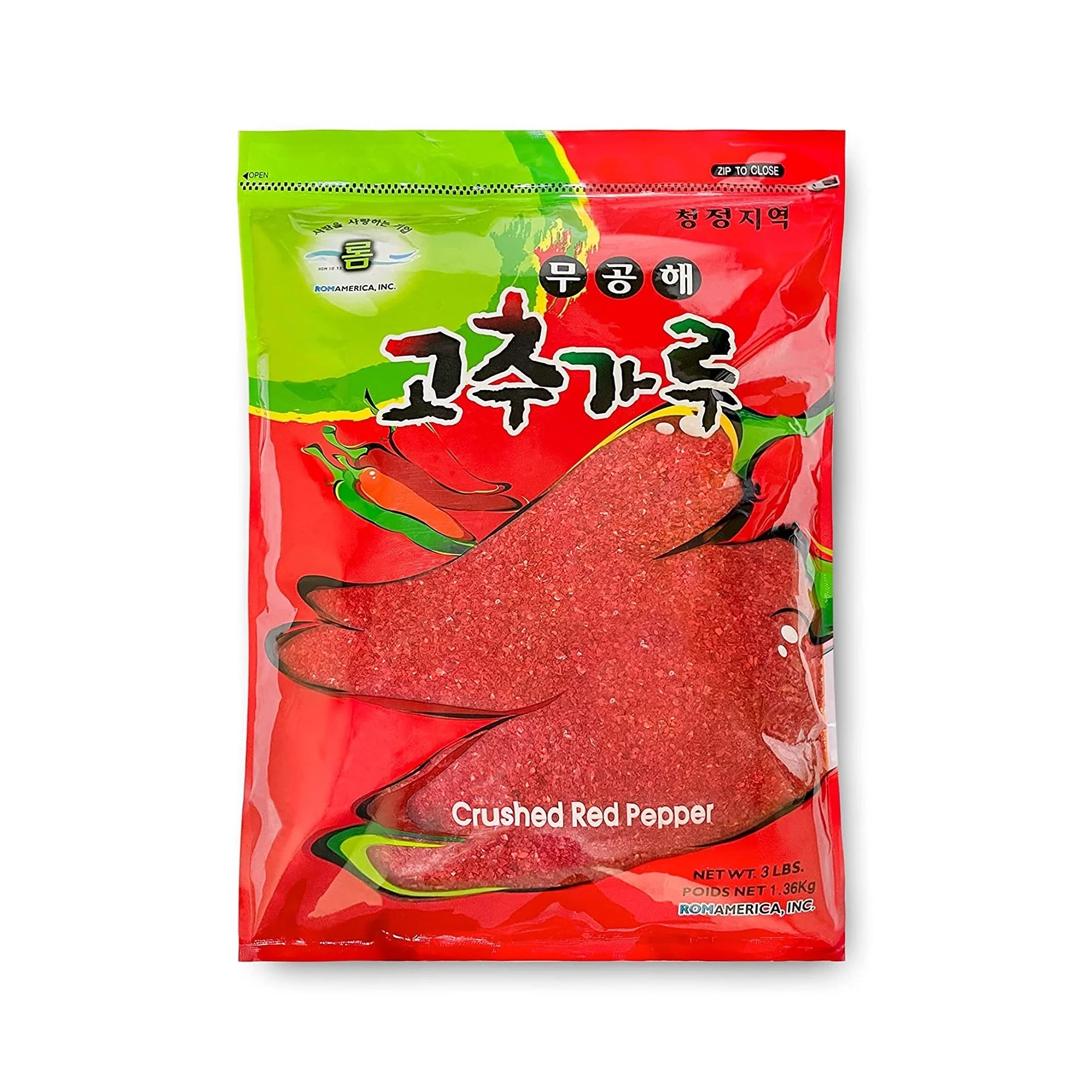 Rom Red Pepper Powder Coarse 3LB, 롬 무공해 굵은 고춧가루 1.36kg