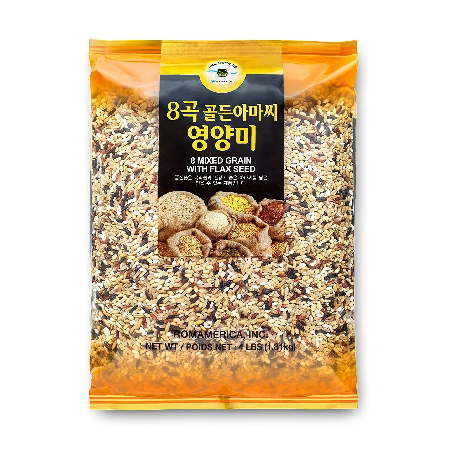 Rom 8 Mixed Grains with Flax Seeds 4LB, 롬 8곡 골든 아마씨 영양미 1.81kg