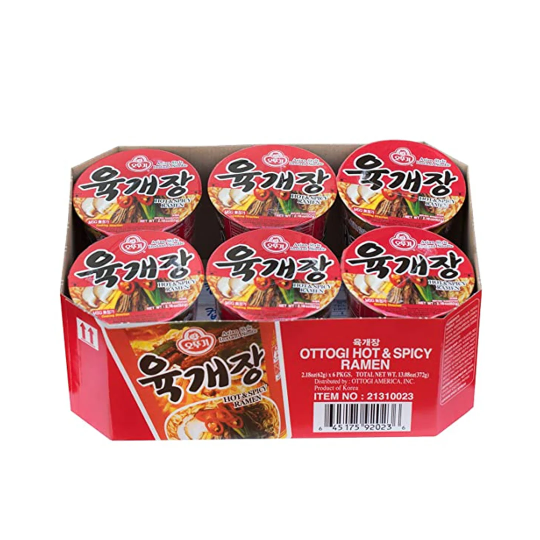 Ottogi Hot & Spicy Ramen Cup 2.19oz x 6, 오뚜기 육개장 컵 62g X 6