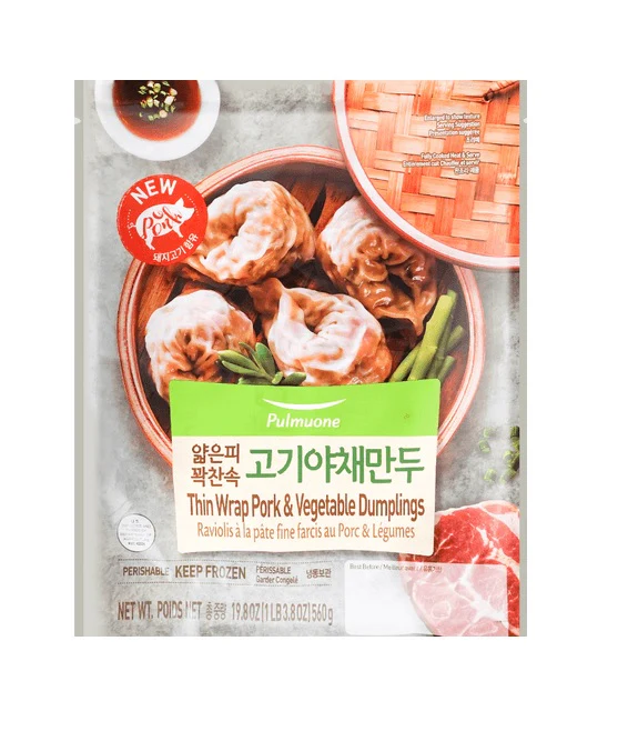 [Local Only] PULMUONE THIN WRAP PORK&VEGE Dumplings 19.8oz, 풀무원 고기 야채 만두 561g