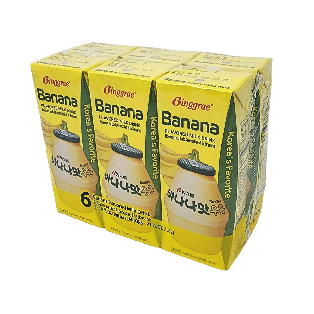Binggrae Banana Milk 6pk x 200ml, 빙그레 바나나맛 우유 6팩 9