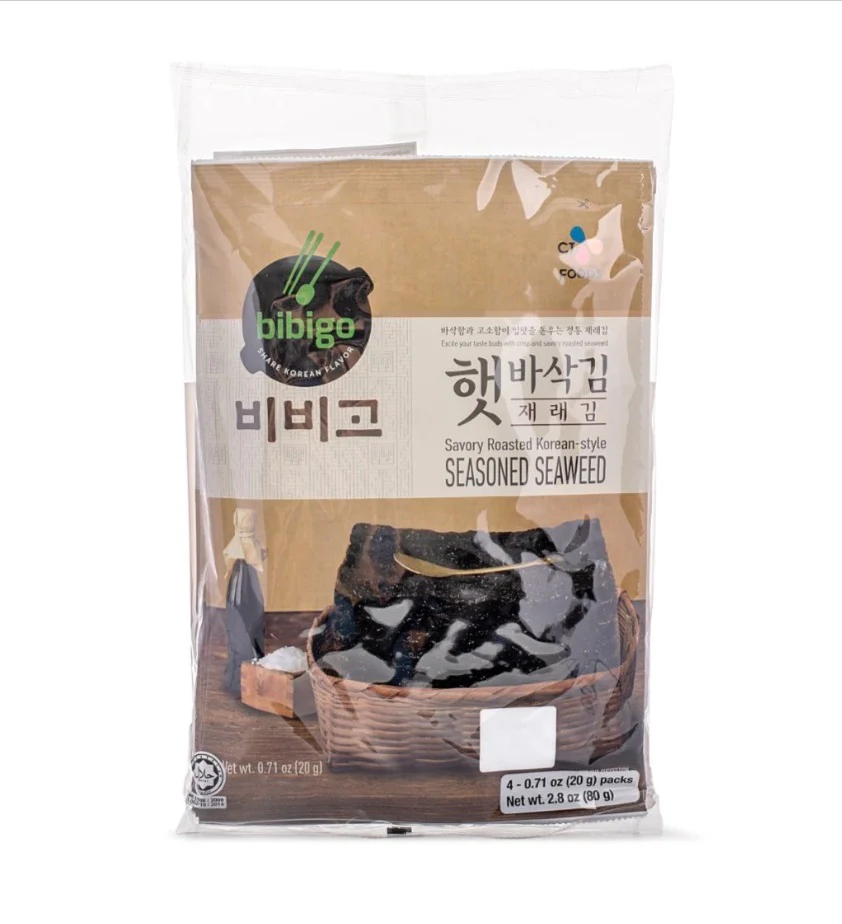 CJ BIBIGO CRISPY TOASTED SEAWEED 20g x 4pk, CJ 비비고 햇바삭 재래김 4팩