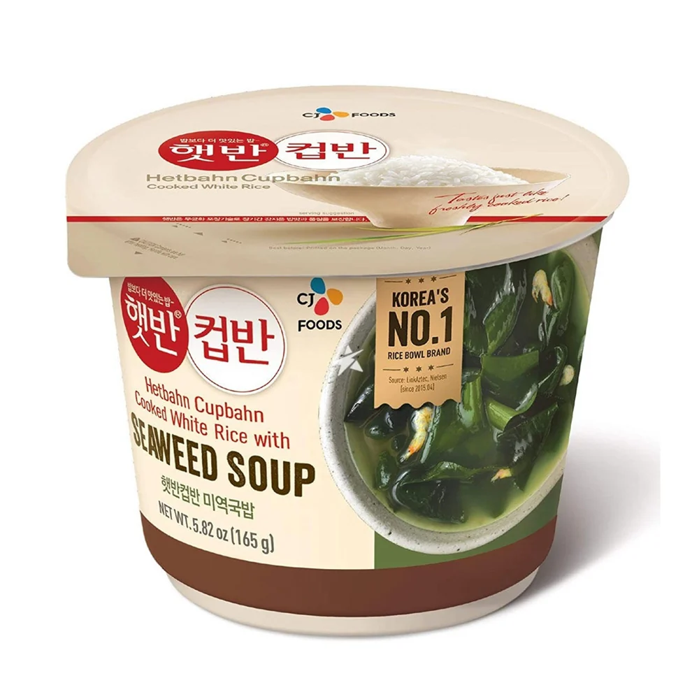 CJ Hetbahn Cupbahn Cooked White Rice with Seaweed Soup 5.82oz, CJ 햇반 컵반 미역국밥 165g