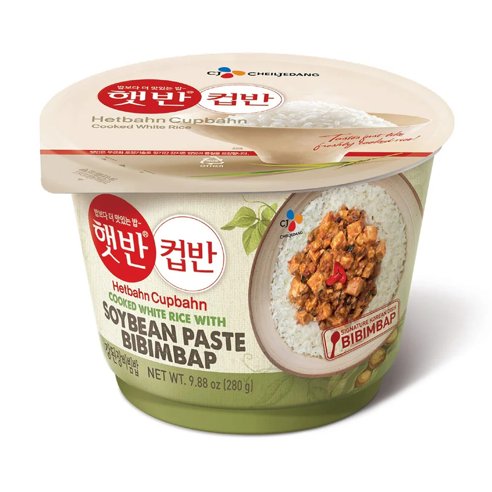 CJ Hetbahn Cupbahn Cooked White Rice with Soybean Paste Bibimbap 9.88oz, CJ 햇반 컵반 강된장 비빔밥 280g