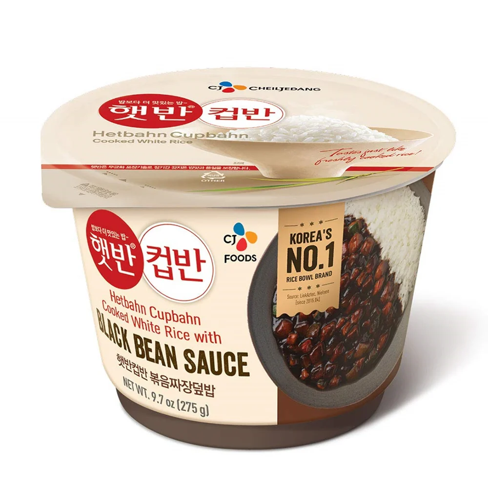 CJ Hetbahn Cupbahn Cooked White Rice with Black Bean Sauce 9.7oz, CJ 햇반 컵반 볶음 짜장 덮밥 275g