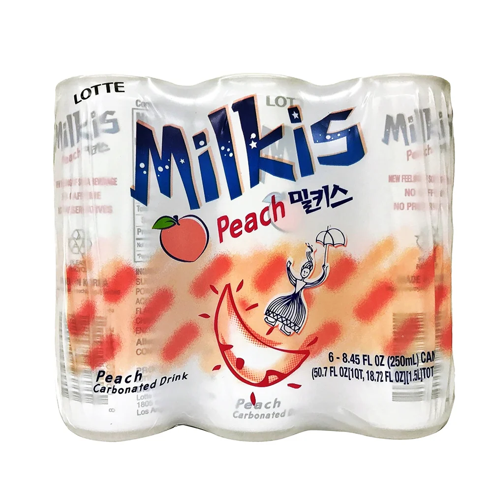 Lotte Milkis Peach 8.45fl.oz x 6, 롯데 밀키스 복숭아 250ml x 6