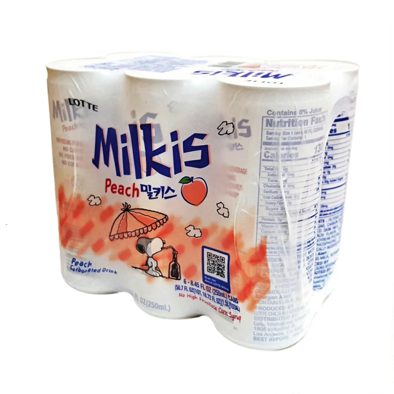 Lotte Milkis Peach 8.45fl.oz x 6, 롯데 밀키스 복숭아 250ml x 6 - Image 3