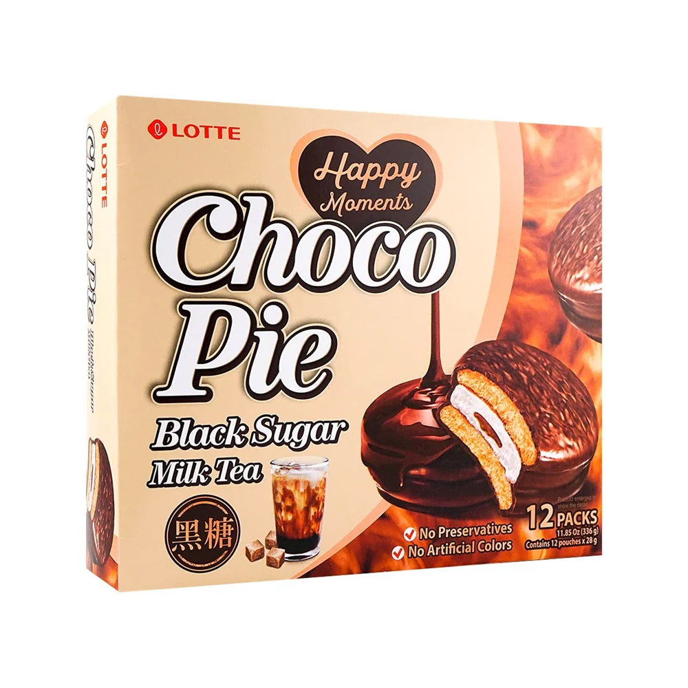 Lotte Choco Pie Black Sugar Milk Tea 12 pcs, 롯데 초코파이 흑당 밀크티 336g - Image 3