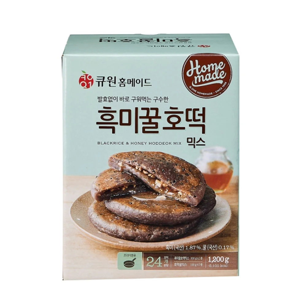 Q1 Homemade Blackrcie & Honey Hoddeok Mix 14.11oz 큐원 흑미 꿀 호떡 400g