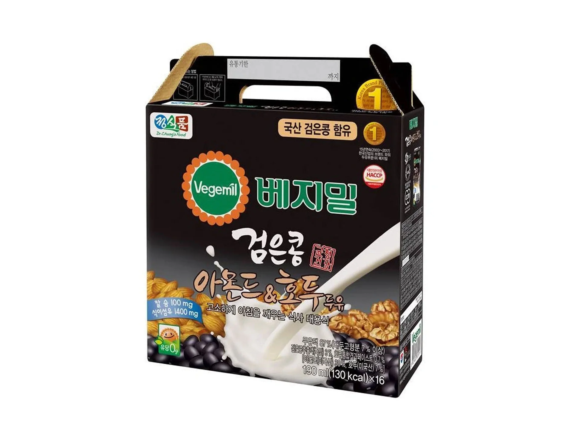 Dr. Chung's Food Vegemil Black Bean Almond & Walnut Soymilk 190ml X 16 베지밀 검은콩 아몬드 호두 두유 190ml X 16