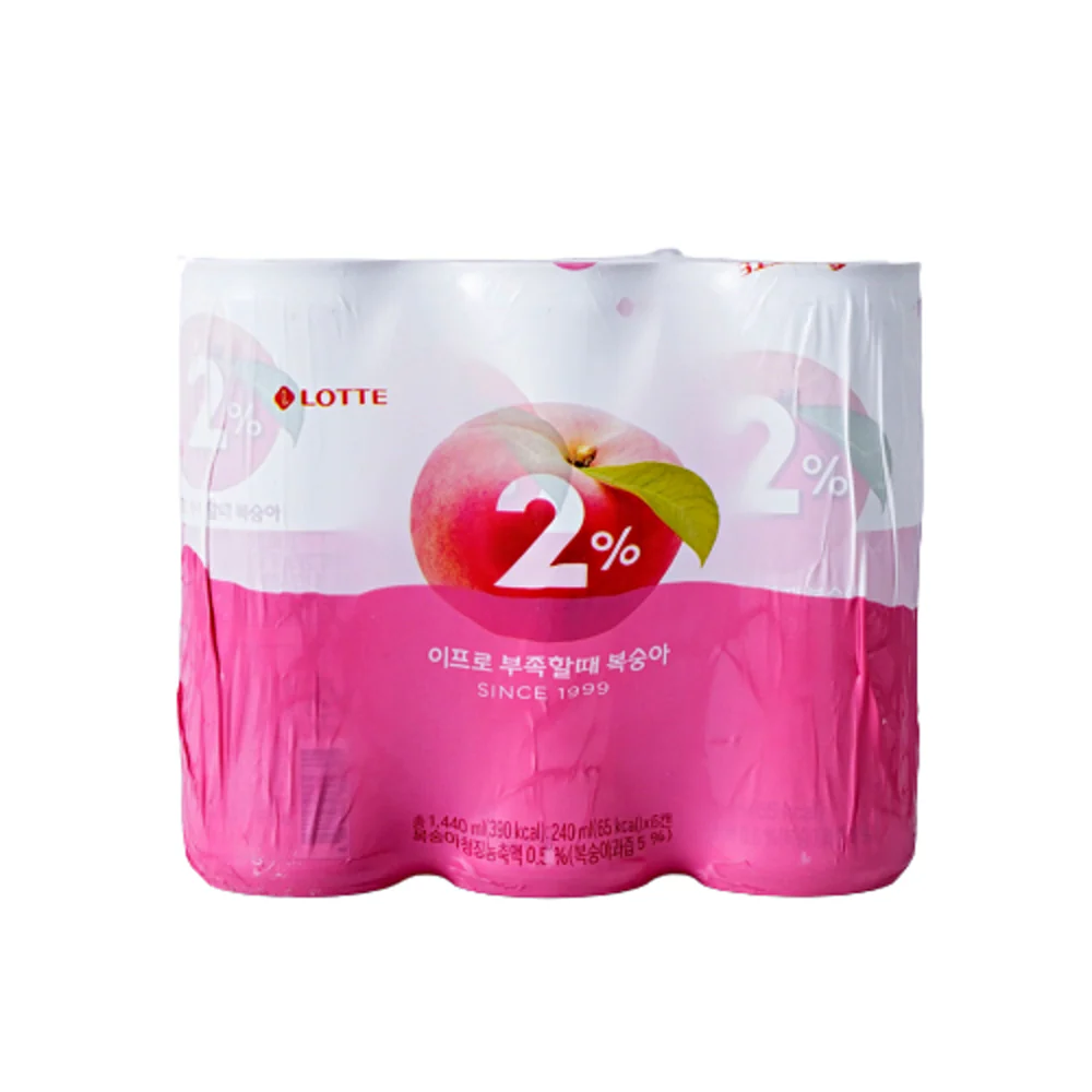 Lotte 2% Peach 8.12fl.oz x 6, 롯데 이프로 부족할때 복숭아 240ml x 6
