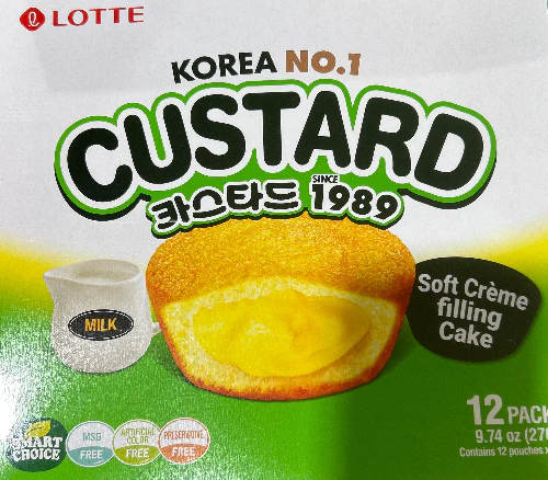 Lotte Custard Cream Cake 12 packs, 롯데 커스타드 276g