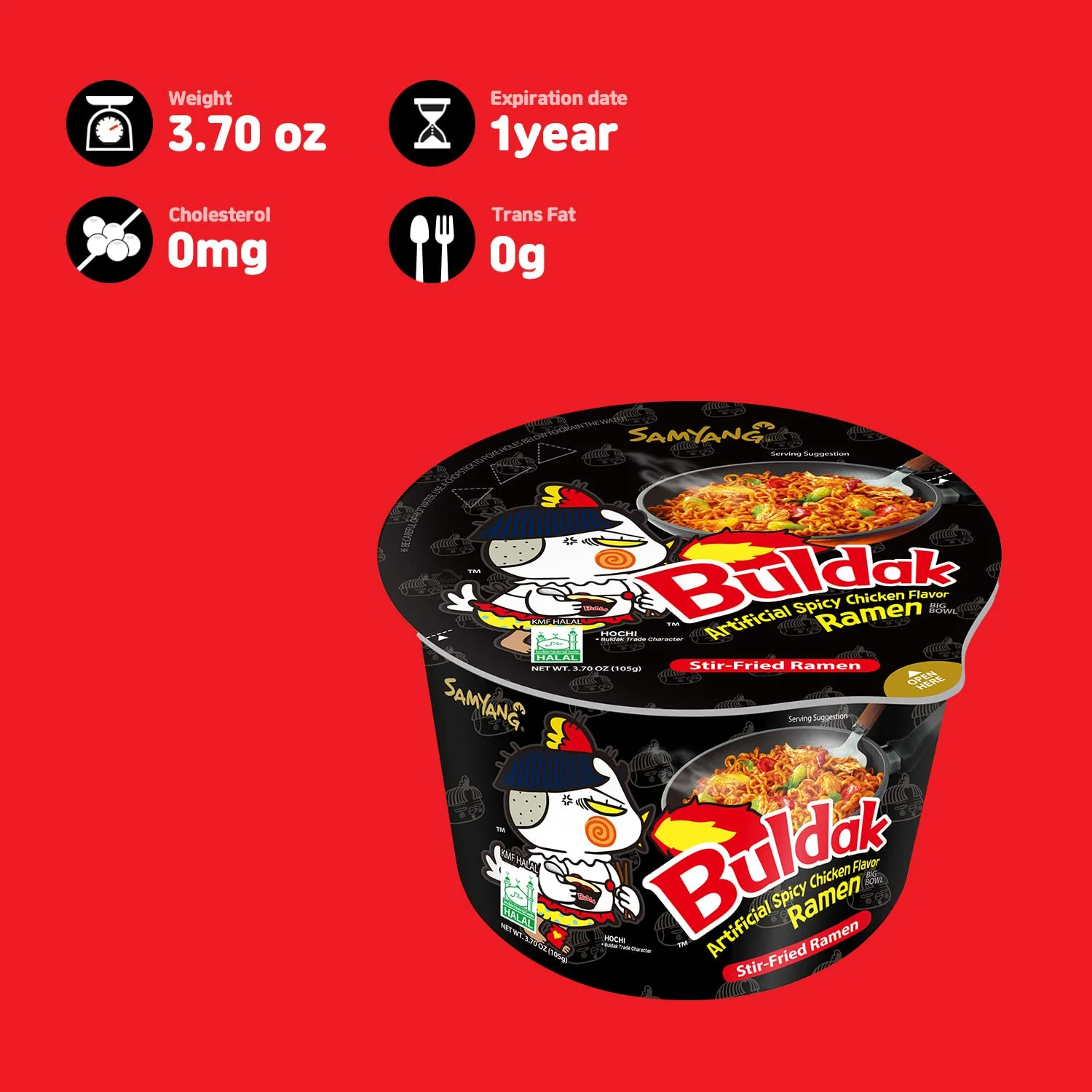 Samyang Buldak Ramen Original Big Bowl 3.70oz, 삼양 불닭볶음면 105g - Image 4