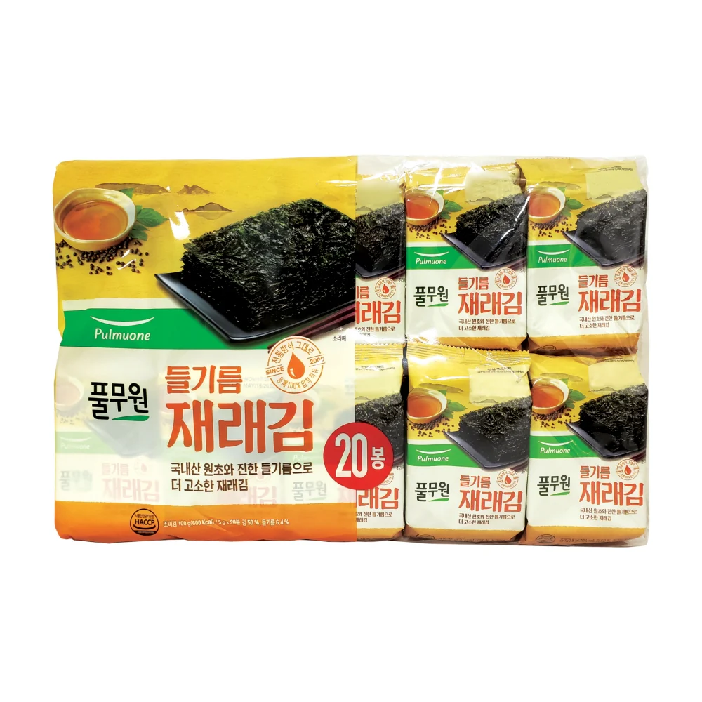 Pulmuone Crispy Seaweed Seasoned 20 packs, 풀무원 들기름 재래김 5g x 20
