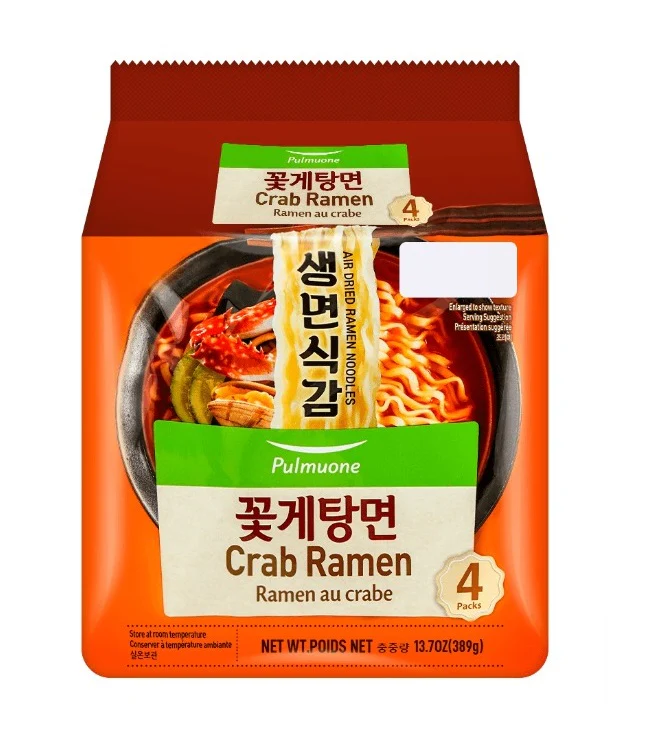 Pulmuone Delicious noodle crab Ramen 4pk, 풀무원 꽃게탕면 멀티 97g x 4