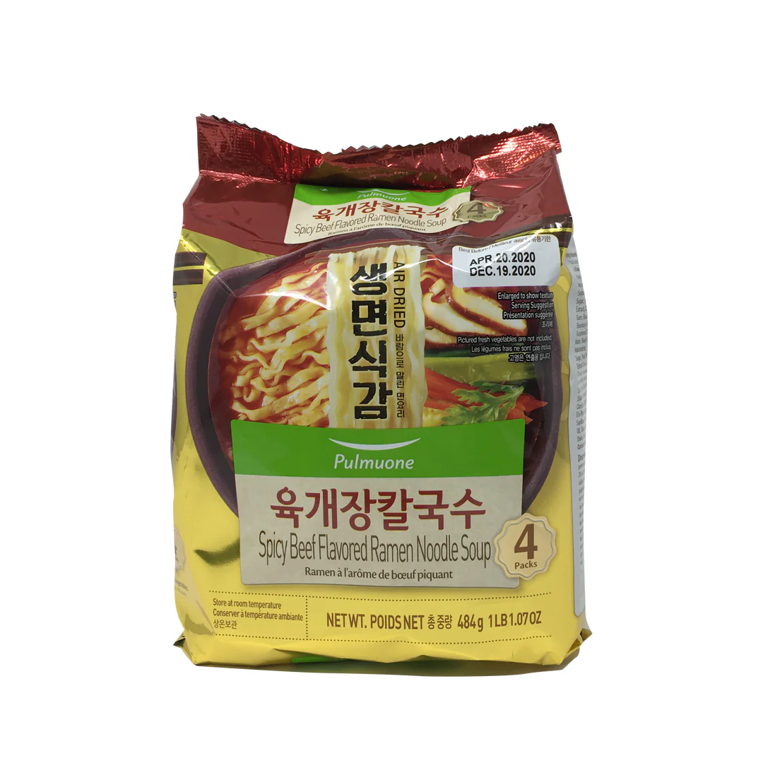 Pulmuone Spicy Beef Flavored Ramen Noodle Soup 17.07oz, 풀무원 생면식감 육개장칼국수 484g