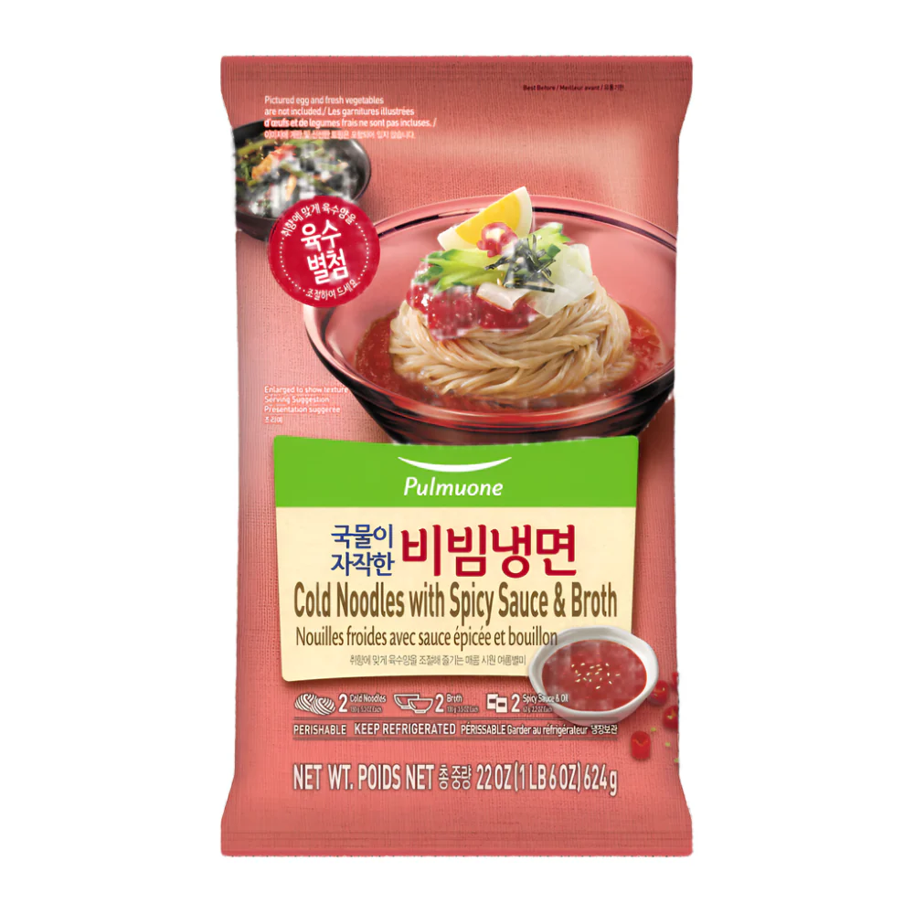 [Mega Fresh ] Pulmuone Cold Noodles with Spicy Sauce & Broth 22oz, 풀무원 국물이 자작한 비빔냉면 2인분 624g