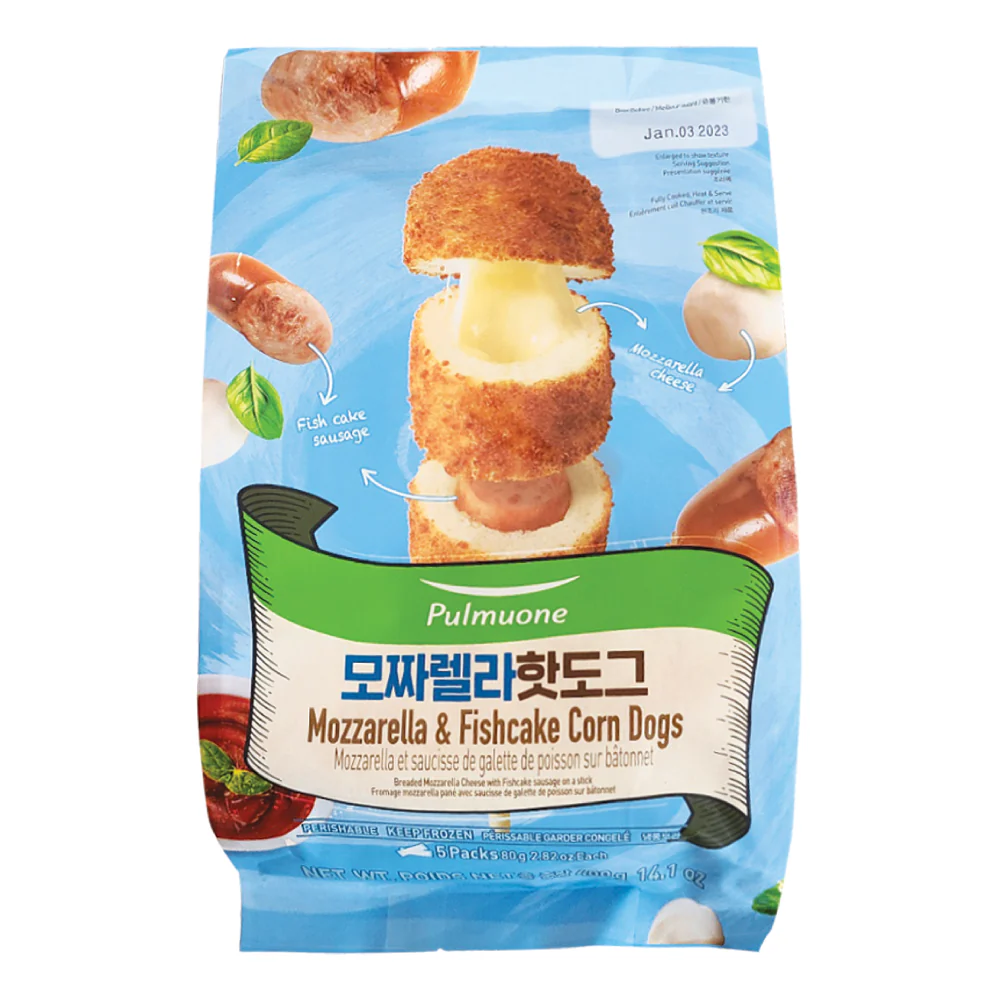 [Local only] Pulmuone Mozzarella & Fishcake Corn Dogs 2.82oz x 5, 풀무원 모짜렐라 핫도그 80g x 5