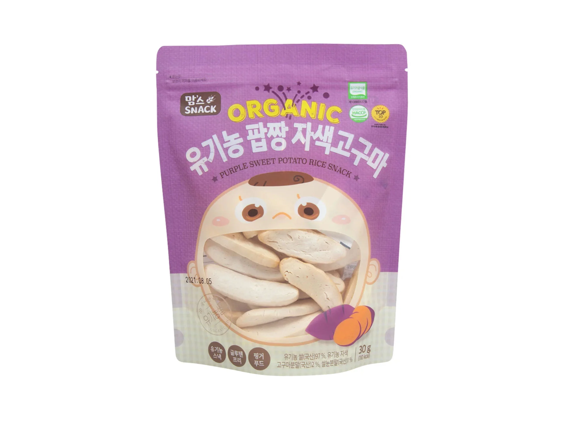 Mom's Snack Organic Purple Sweet Potato Rice Snack 1.06oz 맘스스낵 유기농 팝짱 자색고구마 30g