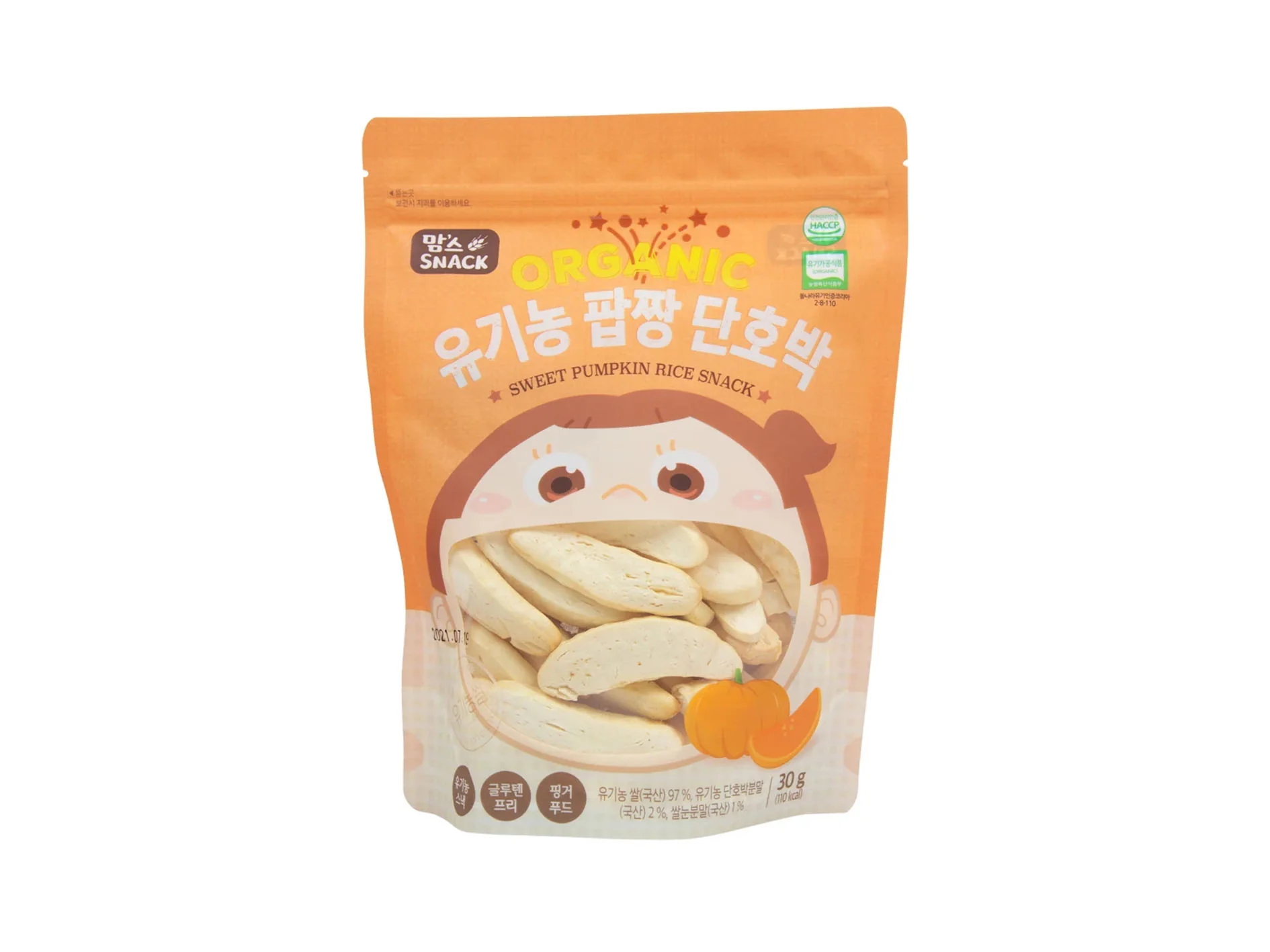 Mom's Snack Organic Sweet Pumpkin Rice Snack 1.06oz 맘스스낵 유기농 팝짱 단호박 30g
