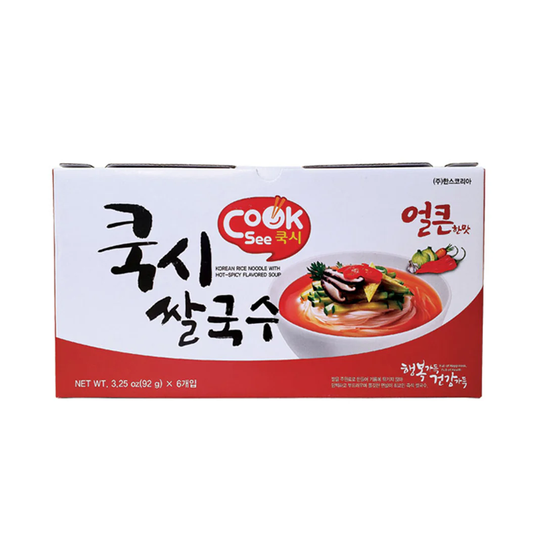 Cook See Hot & Spicy Flavored Rice Noodle 3.25oz x 6, 쿡시 쌀국수 얼큰한맛 92g x 6