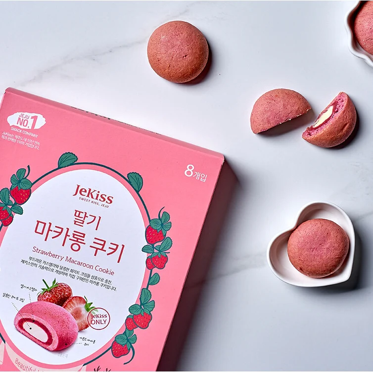 JeKiss Strawberry Macaron Cookie 8pcs, 제키스 제주 딸기 마카롱 쿠키 160g - Image 2