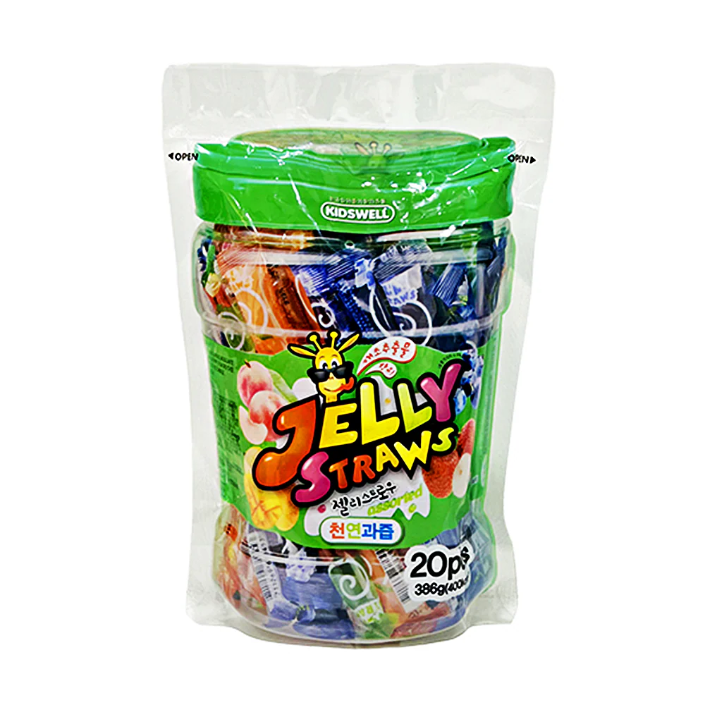 Kidswell Jelly Straw Fruits 20 Ct, 키즈웰 젤리 스트로우 천연과즙 386g