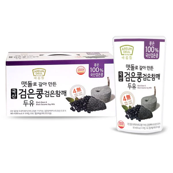 AREUM DEUL BLACK BEANBLACK SESAME SOY MILK 180ml x 15pk, 아름뜰 국산검은콩 검은참깨 두유 180ml x 15pk