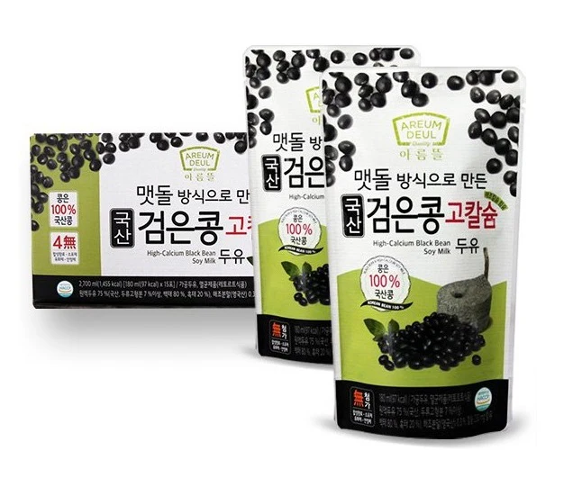 AD HIGH CALCIUM BLACK BEAN SOY 180ml x 15pk, 아름뜰 국산검은콩 고칼슘 두유 180ml x 15팩