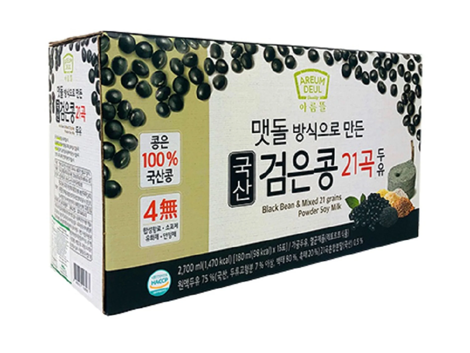 Areum Deul Black Bean & Mixed 21 Grains Powder Soy Milk 180ml X 15 아름들 맷돌방식으로 만든 검은콩 21곡두유 180mlX15