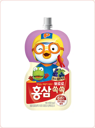 Paldo Pororo Pouch Red Ginseng Grape& b lueberry3.38fl.oz x 10, 팔도 뽀로로 홍삼쏙쏙 포도&블루베리  100ml x 10 - Image 2
