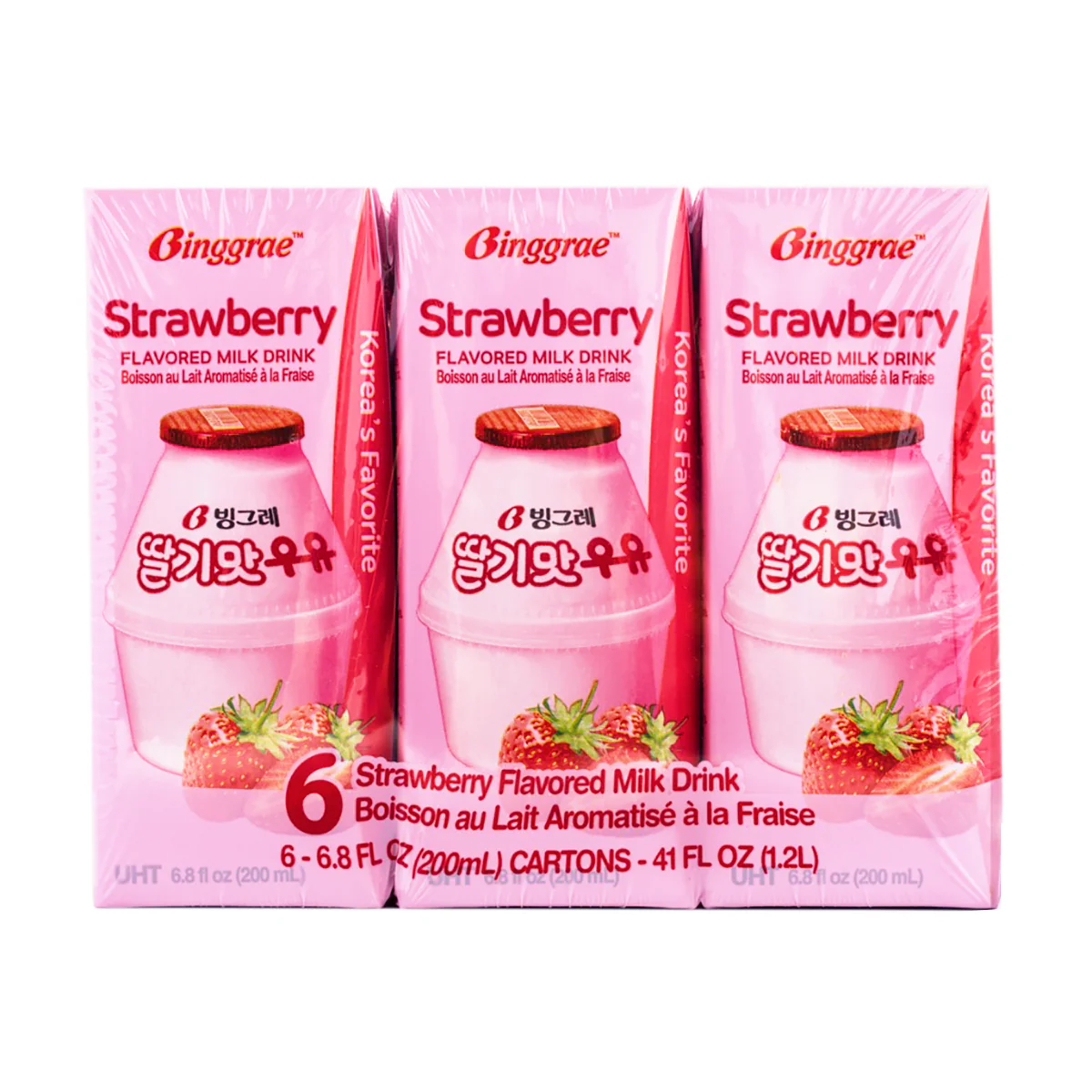 BIG STRAWBERRY FLAVOR MILK 200gX6 /빙그레 딸기맛 우유 6팩 200mlX6