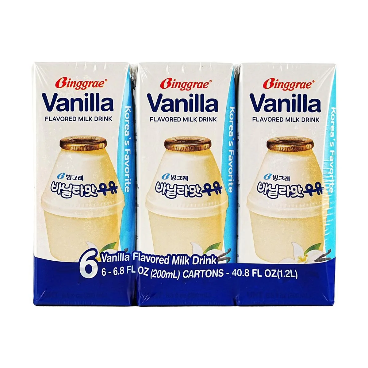 Binggrae Vanilla Flavored Milk, 200ml × 6 Pack , 빙그레 바닐라밀크 우유 , 200ML * 6