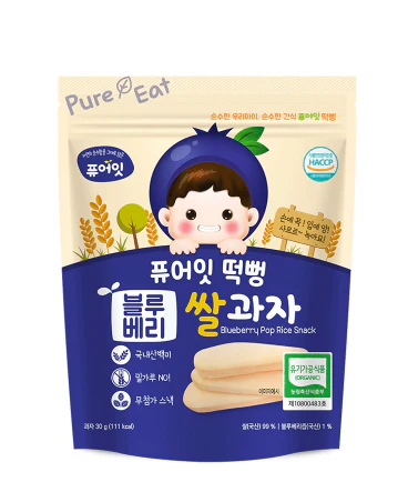 BLUEBERRY RICE SNACK , 퓨어잇 떡뻥 유기농 블루베리 쌀과자 30g