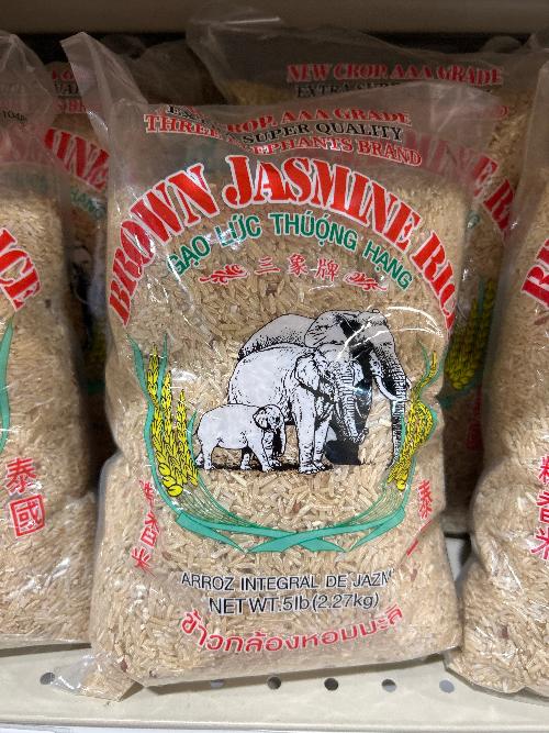 BROWN JASMINE RICE THREE ELE , 세마리코끼리 브라운 자스민쌀 , 5LB