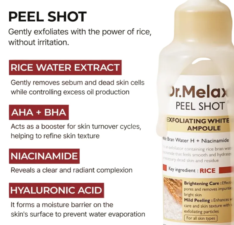 Dr.Melaxin PEEL SHOT EXFOLIATING WHITE RICE AMPOUL 80ml,닥터멜락신 필샷 엑스폴리에이팅 화이트 라이스 앰플 80ml - Image 2