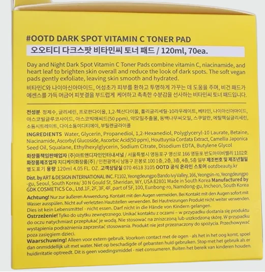 OOTD DarkSpot Vita C Toner pad , OOTD 다크스팟 비타C 토너패드 , 120ml (70pads) - Image 3