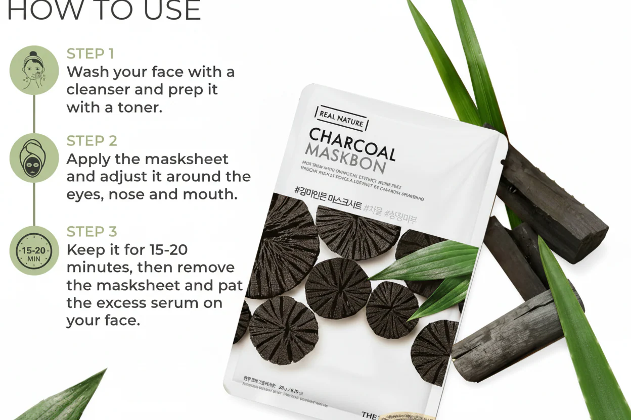THEFACESHOP CHARCOAL FACE MASK , 더페이스샵 리얼 네이처 숯 마스크 20G - Image 3